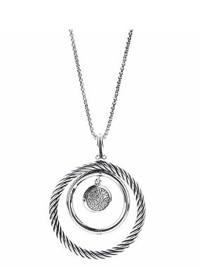 David Yurman Mobile Circle Diamond Pedant Necklace 925 Sterling Silver